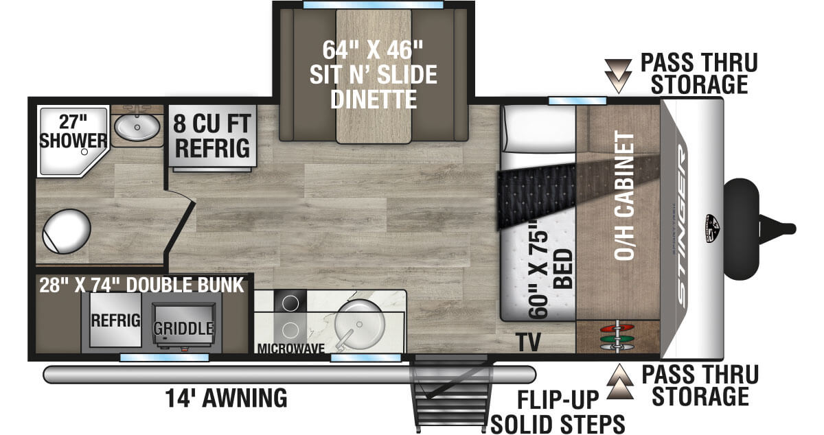2026 Venture RV SportTrek Stinger Lite STS161VUD Travel Trailer Floorplan