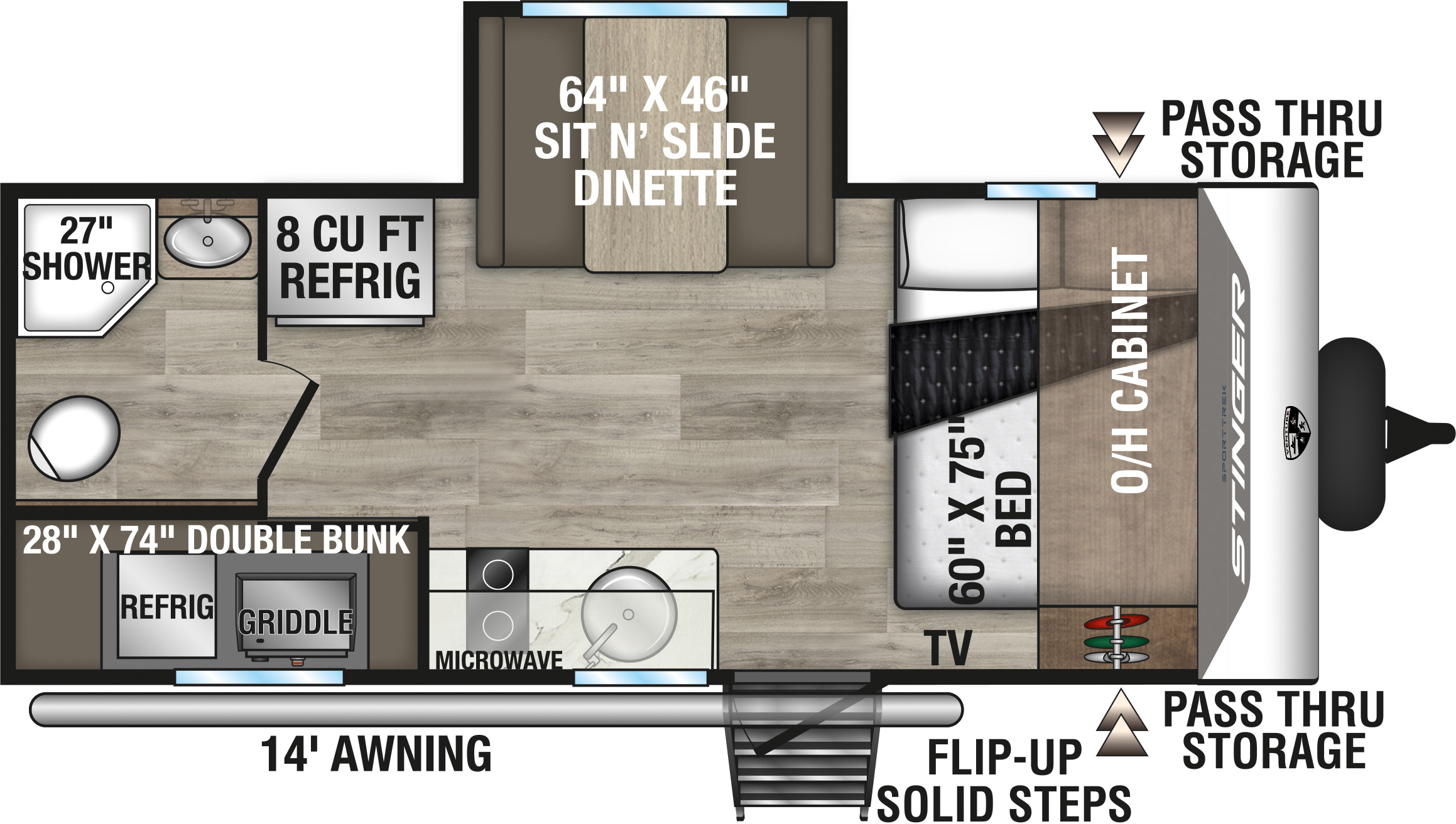 2026 Venture RV SportTrek Stinger Lite STS161VUD Travel Trailer Floorplan