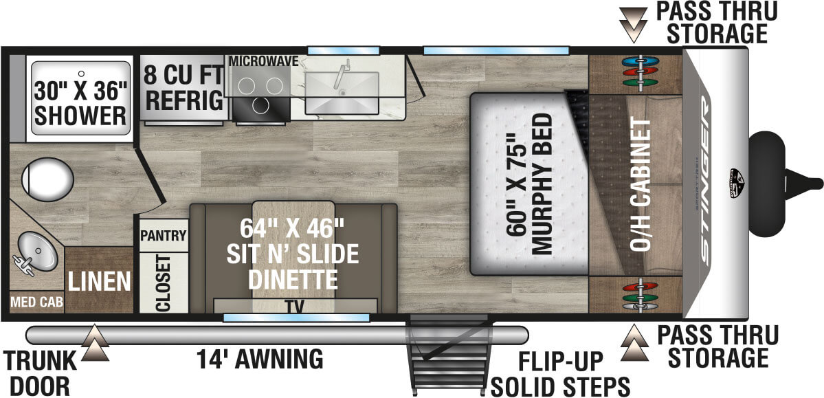 2026 Venture RV SportTrek Stinger Lite STS192VRB Travel Trailer Floorplan