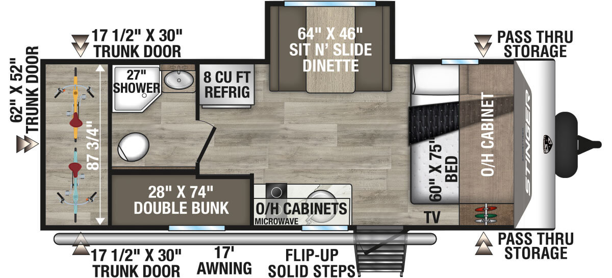 2026 Venture RV SportTrek Stinger STS222VUD Travel Trailer Floorplan