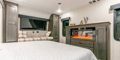 2025 Venture RV SportTrek Touring Edition STTF353VIK Fifth Wheel Bedroom Fireplace