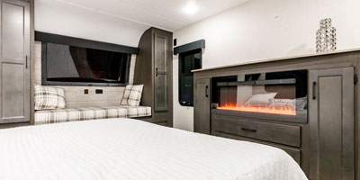 2025 Venture RV SportTrek Touring Edition STTF354VBH Fifth Wheel Master Bedroom, Dresser, Nook and Electric Fireplace