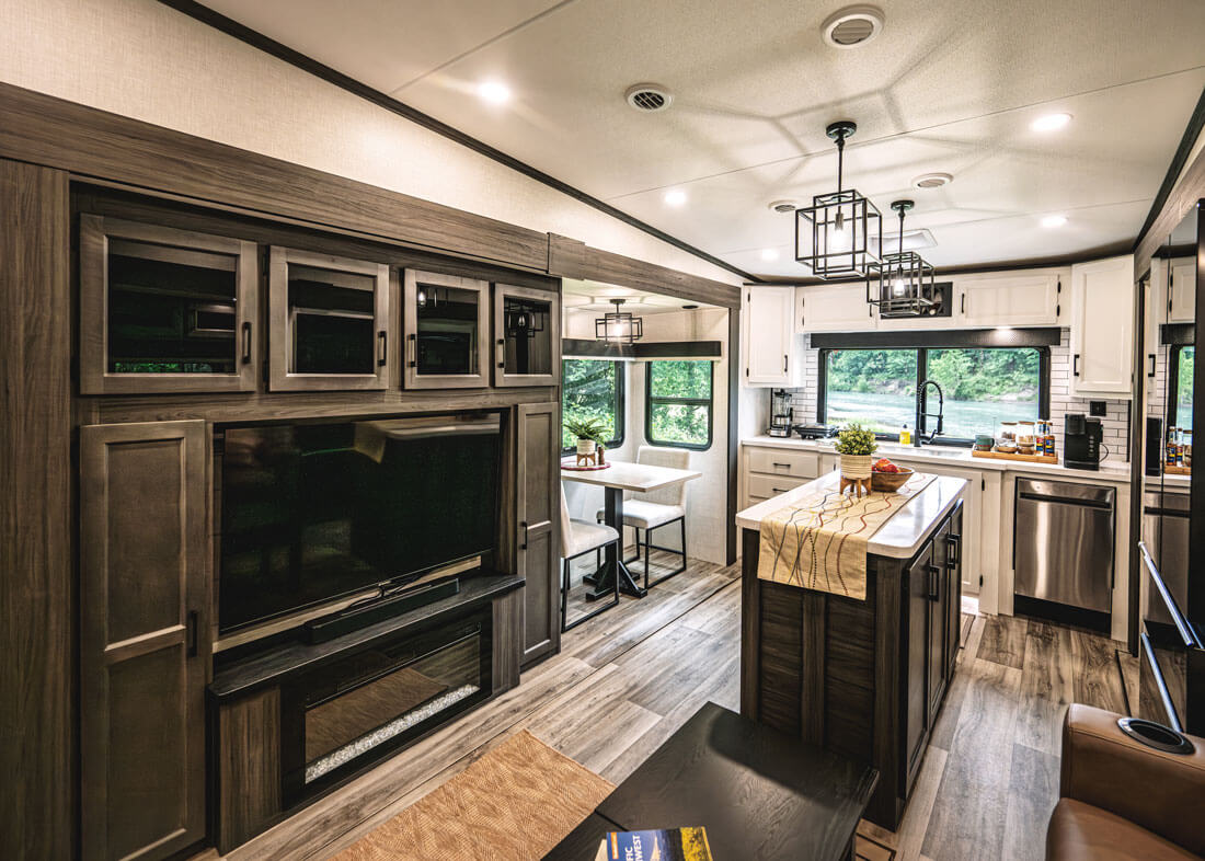 2026 Venture RV SportTrek Touring Edition STTF353VRK Luxury Fifth Wheel Entertainment Center and Kitchen
