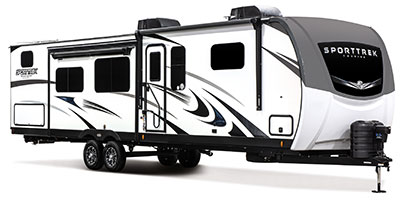 2024 Venture RV SportTrek Touring Edition STT343VIB Travel Trailer Exterior Front 3-4 Door Side