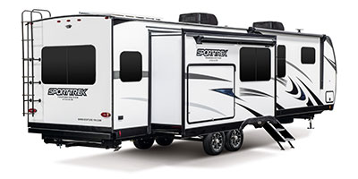 2024 Venture RV SportTrek Touring Edition STT343VIK Travel Trailer Exterior Rear 3-4 Door Side with Slide Out