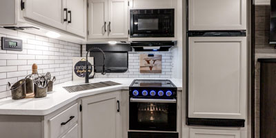 2025 Venture RV SportTrek Touring Edition STT292VRB Travel Trailer Kitchen, Cooktop, Oven, Microwave, Refrigerator and Deep Basin Sink