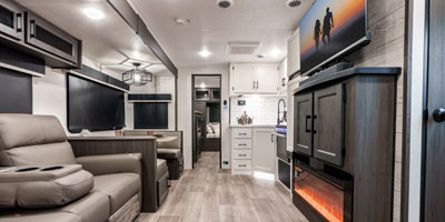 2025 Venture RV SportTrek Touring Edition STT292VRB Travel Trailer Living Room Back to Front