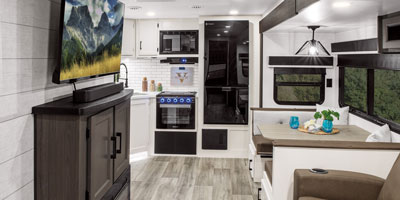 2026 Venture RV SportTrek Touring Edition STT272VRK Travel Trailer Kitchen and Living Room