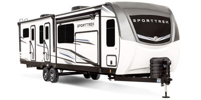 2026 Venture RV SportTrek Touring Edition STT333VMI Travel Trailer Exterior Front 3-4 Door Side