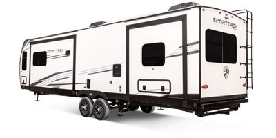 2026 Venture RV SportTrek Touring Edition STT333VMI Travel Trailer Exterior Rear 3-4 Off Door Side