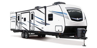 2024 Venture RV SportTrek ST333VIK Travel Trailer Exterior Front 3-4 Door Side