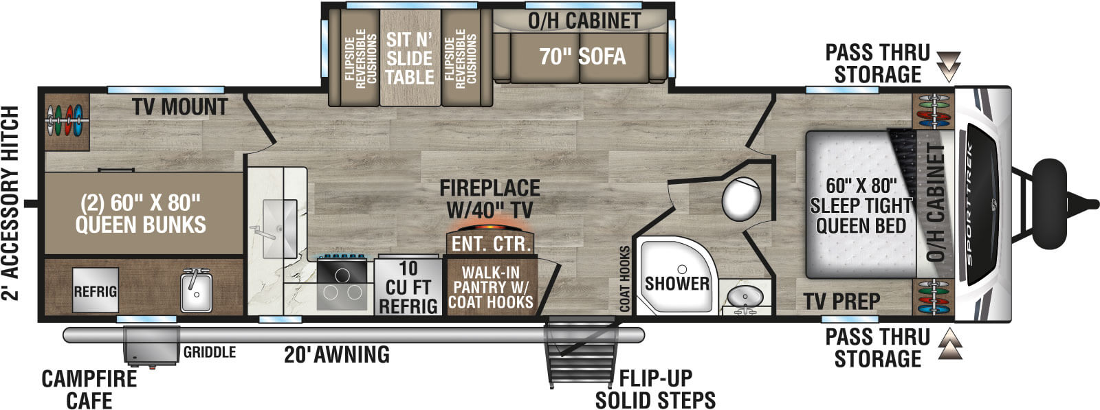 2026 Venture RV SportTrek ST301VTQ Travel Trailer Floorplan