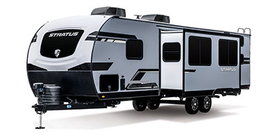 2024 Venture RV Stratus SR291VQB Travel Trailer Exterior Front 3-4 Off Door Side with Slide Out