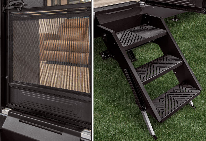 2026 Venture RV Stratus SR282VFD Travel Trailer Exterior Screen Door and Entry Steps