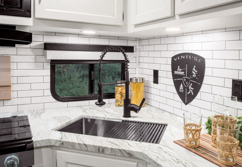 2026 Venture RV Stratus SR282VFD Travel Trailer Large Single Bowl Stainless Steel Kitchen Sink