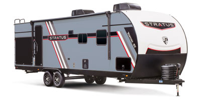 2026 Venture RV Stratus SR261VRB Travel Trailer Exterior Front 3-4 Door Side Aztec Grey
