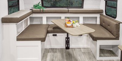2026 Venture RV Stratus SR282VFD Desk Option Travel Trailer Dinette Storage