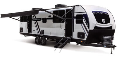 2026 Venture RV Stratus SR282VFD Travel Trailer Arctic White Exterior Awning