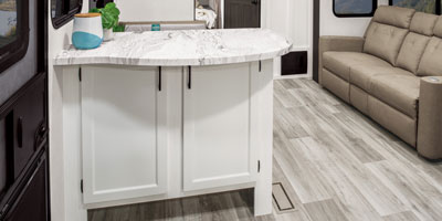 2026 Venture RV Stratus SR302VBH Travel Trailer Dinette Counter Cabinets Closed