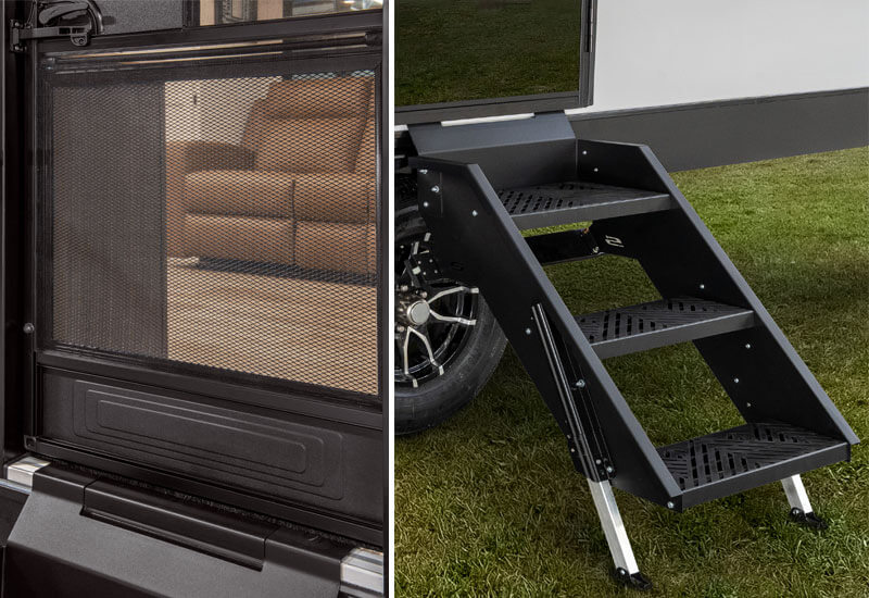 2027 Venture RV Stratus Travel Trailer Exterior Screen Door and Entry Steps
