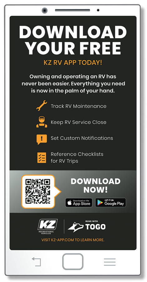 KZ RV Trip App shown on Smartphone Screen