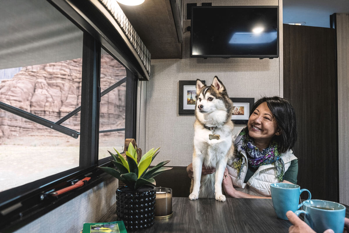 Venture RV Sonic SN190VRB Travel Trailer Pet and Owner at Dinette