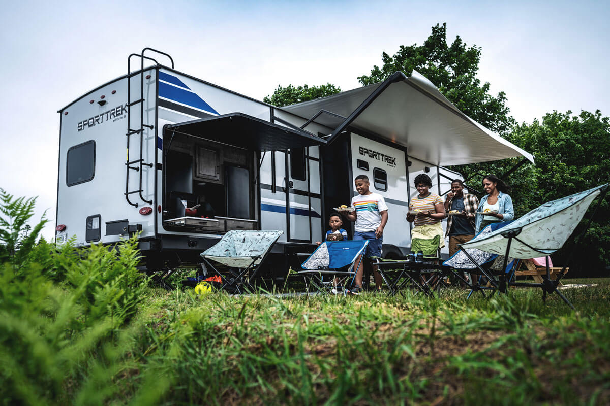 Venture RV SportTrek ST333VIK Travel Trailer at Campsite